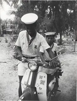 Polynesian: Sea scouts with moped, Gilbert Islands, Pacific