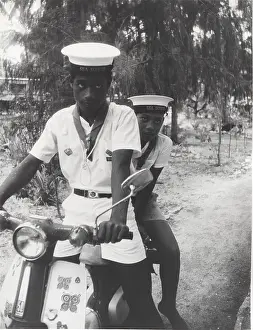 Polynesian: Sea scouts with moped, Gilbert Islands, Pacific