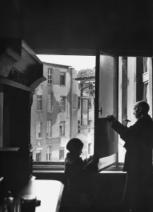 Cardboard: Sealing a window with cardboard, 1943