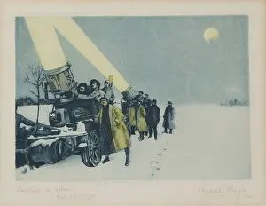 Augis: Searchlights in Action, Winter Night, by Marcel Augis, WW1