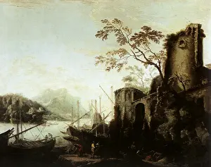 Salvator: Seascape with Towers, by Rosa