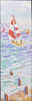 Bookmark: Seashore with yacht ' bookmark design
