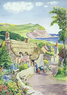 The Seaside Cottage " with cliffs behind