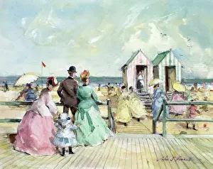 Goodall: Seaside ? Victorian scene with bathing huts
