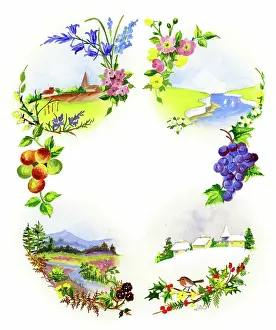 Illustrating: The four seasons with flowers and fruit