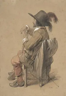 Jean Baptiste: Seated Cavalier, mid-19th century, Chalk and watercolor