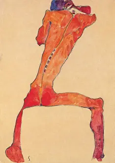 Mannlicher: Seated male nude with spread legs