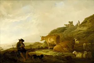 Aelbert: Seated Shepherd with Cows and Sheep in a Meadow, Cuyp