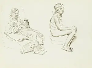 Pouffe: Seated studies of a young girl