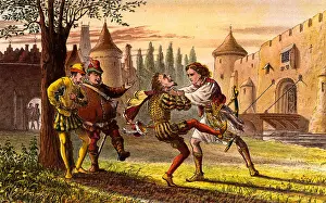 Dudley: Sebastian, attacking Sir Andrew Aguecheek. Illustration