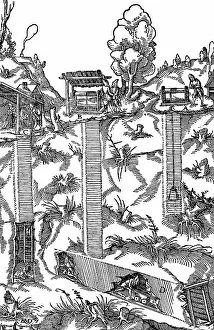 Barrow: Sectional view of a mine showing shafts and galleries