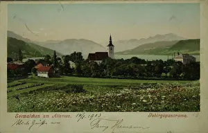 Seewalchen: Seewalchen at the Attersee. Mountain landscape. View