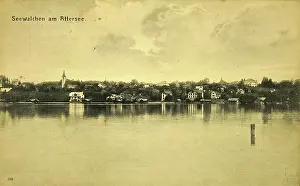 Pokorny: Seewalchen at the Lake Attersee. View over the lake to
