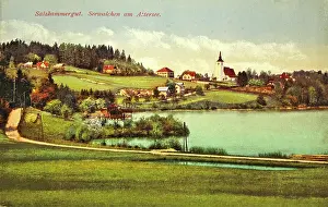 Seewalchen: Seewalchen at the Lake Attersee. View from the west to