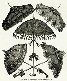 Flounces: Selection of black Surah parasols 1886