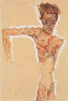 Emaciated: Self-Portrait, by Egon Schiele, 1911, Austrian Expressionist