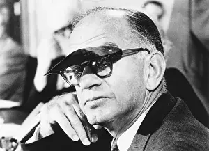 Southerners: Sen. J. William Fulbright wears a sun visor to