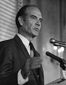 Landslide: Senator George McGovern speaking in Washington