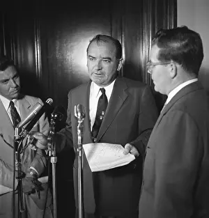 Cold War: Senator Joseph McCarthy speaking to press during