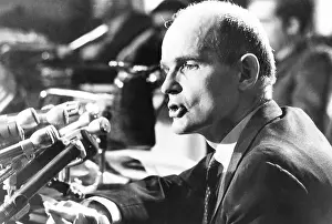 1094: Senator William Proxmire at a news conference on