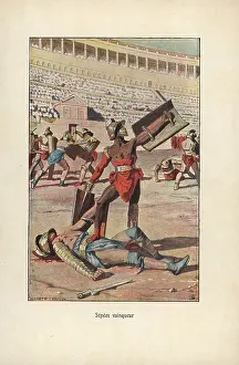 Vanquished: Sepeos standing over a vanquished gladiator