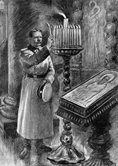 Servian: A Serbian soldier invoking his saints before going to war