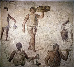 Preparations: Servants/slaves making preparations for a feast