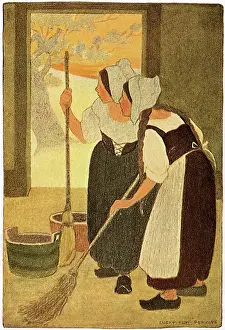 Sweeping: Servants Spy Cock