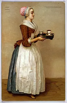 Housemaids: Serving maid carries a cup of chocolate
