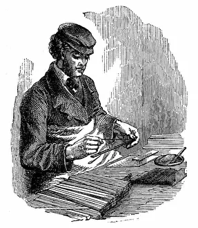 Strip: Setting lead (graphite) into grooved strip of