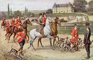 Foxhounds: Setting off on a Fox Hunt - leaving the Chateau