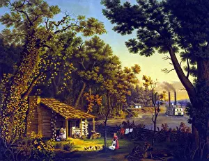 Blockhouse: Settler's first blockhouse. Settlers outside ?