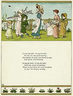 Maytime: Seven children carrying flowers