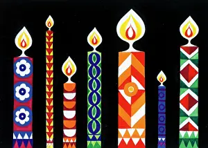 Jazzy: Seven coloured patterned candles