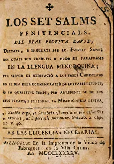 Christianism: The seven Penitential Psalsms of David prophet. 1795. Ciutad