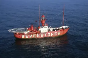 Lightship: Sevenstones lightship at sea, Cornwall