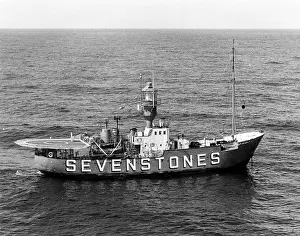 Lightship: Sevenstones lightship at sea, Cornwall