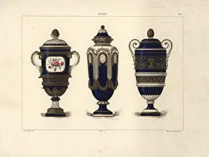 Lids: Three Sevres vases with lids