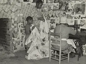 Quilt: Sewing a quilt. Gees Bend, Alabama