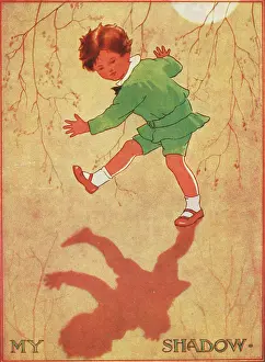 Stevenson: My Shadow – little boy looking at his shadow