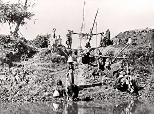 Irrigation: A shaduf in Egypt in the 1880s. The shaduf was