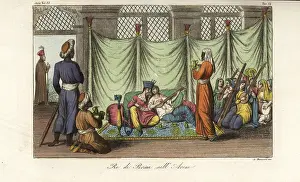 Begum: The Shah of Persia relaxing in his harem or seraglio
