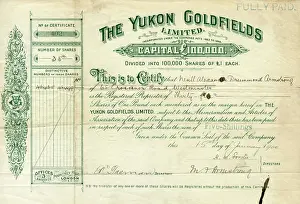 Goldfields: Share certificate for The Yukon Goldfields