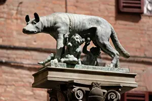 Suckles: She-wolf suckles the boys Romulus and Remus