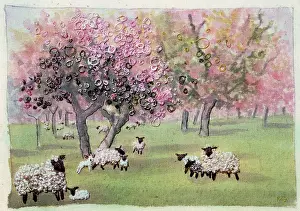 Lambing: Sheep and Cherry Blossom ? embroidery