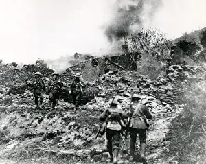 Shelled: Shelled village on Balkan Front, WW1