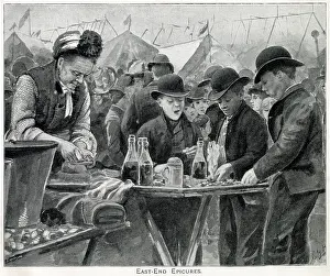 Molluscs: Shellfish stall at fair, London