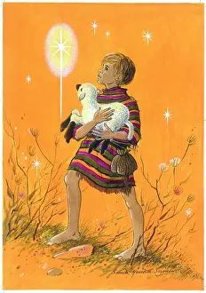 Brenda: Shepherd boy holding lamb and gazing at star