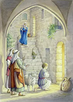 Advent: Shepherds at Inn with Light coming from stable