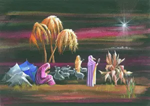Gundreda: Three Shepherds with sheep gazing at the star